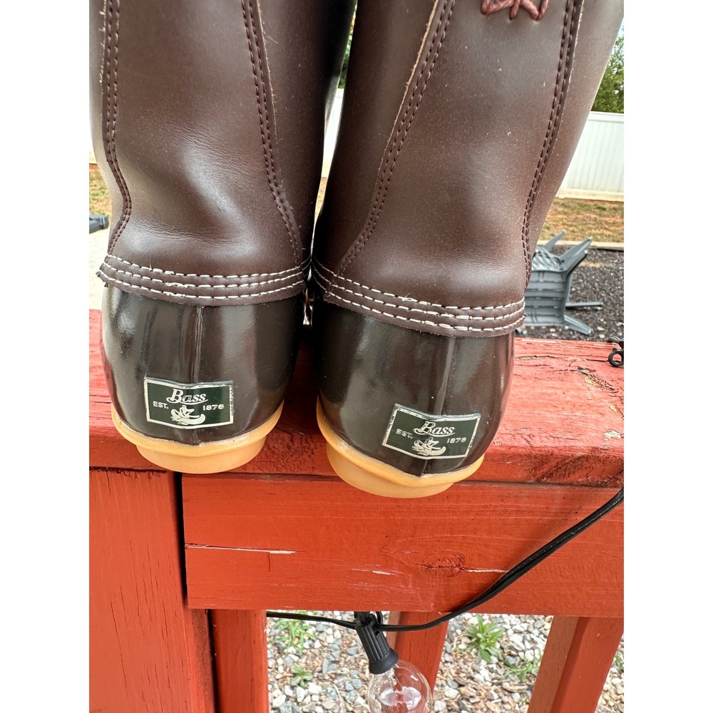 GH Bass Harlequin Brown Waterproof Duck Boots Wms 9M Leather Rubber/Rain Boot - Picture 8 of 13